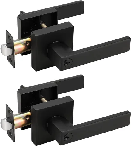 Probrico - Paquete de 2 perillas/manijas para puerta de entrada negras con la misma llave, resistente, estilo contemporáneo, cerradura exterior con