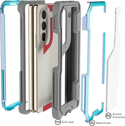Vista 5 de Ghostek ATOMIC - Funda delgada para Samsung Galaxy Z Fold 5 con parte trasera transparente con parachoques de metal de aluminio de alta calidad