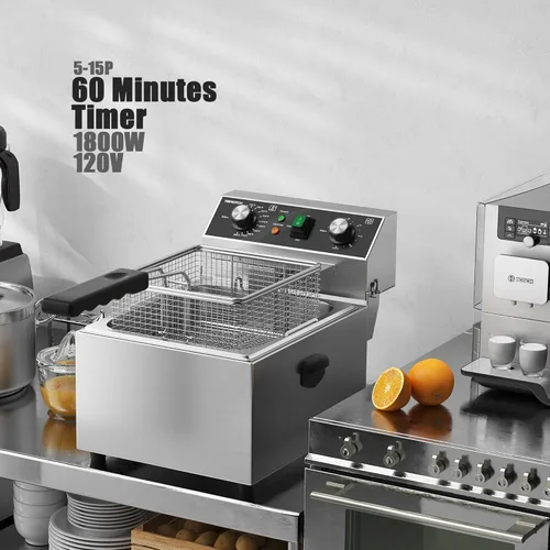 Vista 7 de TOPKITCH Freidora eléctrica de acero inoxidable con cesta y tapa, capacidad de 10 L (10.5 cuartos de galón), freidoras de encimera para cocina