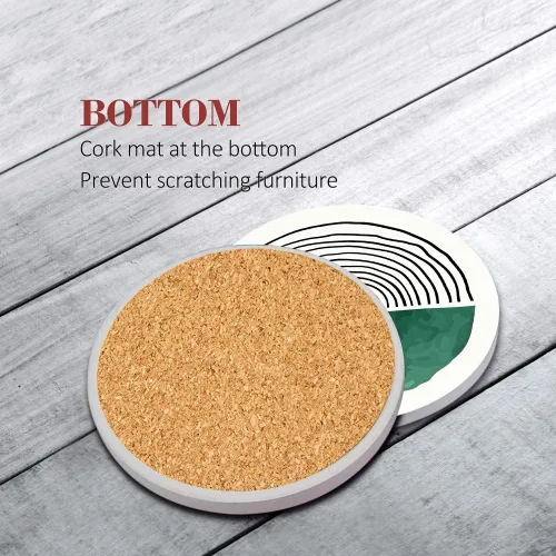 Vista 5 de Britimes Juego de 6 posavasos para bebidas, simples, retro, redondos, de doodle, absorbentes, de piedra cerámica, con base de corcho y soporte