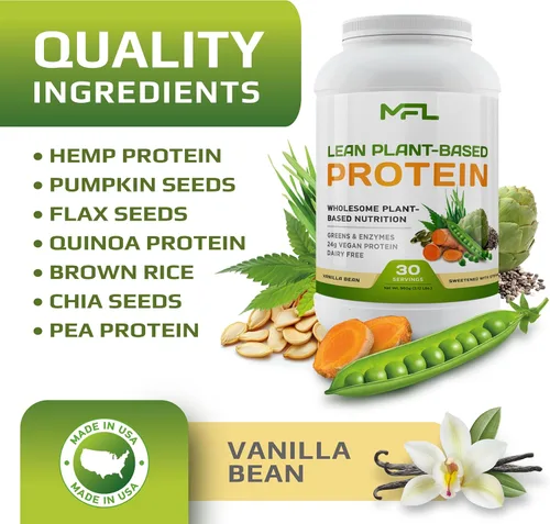 Vista 3 de MFL - Proteína vegana a base de plantas, sin gluten, sin lácteos, sin OMG, sin lactosa, apta para dieta cetogénica, 2.12 libras (grano de vainilla)