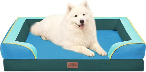 Vista 36 de Comfort Expression Cama ortopédica para perros extra grandes de 45 x 35 pulgadas, cama para mascotas XL de espuma tipo caja de huevos impermeable