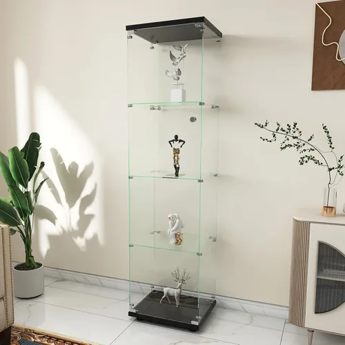 Zevemomo Vitrina de cristal con 4 estantes con puertas para sala de estar, dormitorio, sala de exposiciones, oficina, instalación rápida, 16.73 x