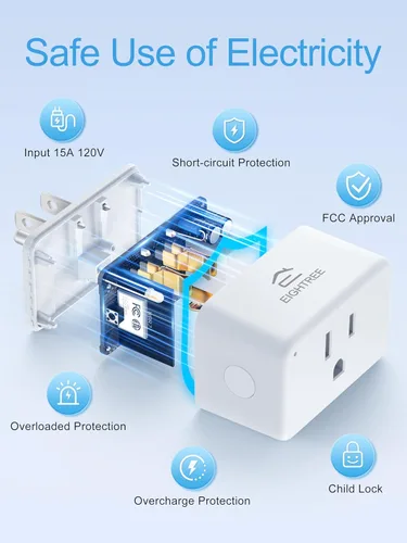 Vista 7 de EIGHTREE Enchufe inteligente de 15 A, salida WiFi que es compatible con Alexa y Google Home y SmartThings, no requiere concentrador, toma