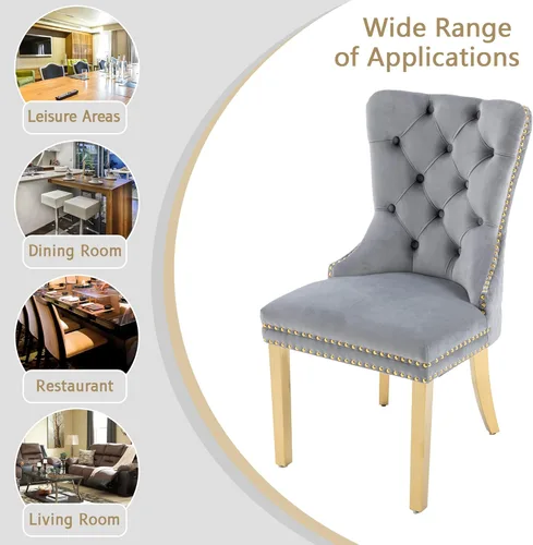 Vista 58 de KCC Juego de 2 sillas de comedor tapizadas de terciopelo, modernas sillas capitoné con botones con anillo de cabeza de león y patas de acero