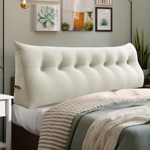 Vista 15 de Almohada de cabecero de 11 libras engrosada tamaño queen para sentarse en la cama, almohada de apoyo para la espalda para leer con bolsillo lateral