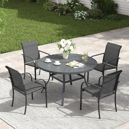 Vista 96 de VICLLAX Juego de comedor de patio de 7 piezas para 6, juego de muebles de exterior incluye mesa rectangular de 59 pulgadas para exteriores y 6