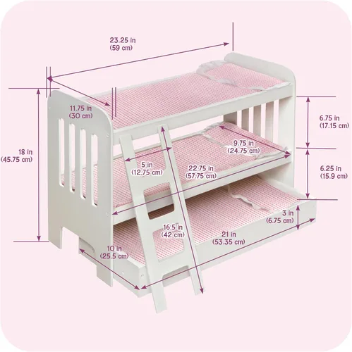 Vista 4 de Badger Basket Literas con cama corrediza muñecas con escalera (se ajusta American Girl Dolls). Fits dolls up to 22"; bunk bed with trundle
