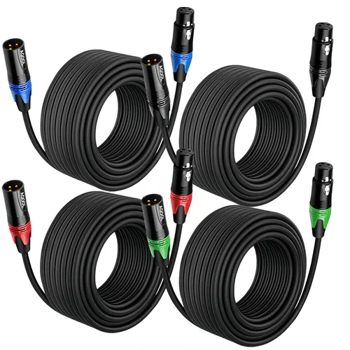 Vista 12 de XLR Cables - Paquete de 4 cables de micrófono XLR macho a hembra, cables de micrófono de 3 pines chapados en oro equilibrado con cobre sin oxígeno