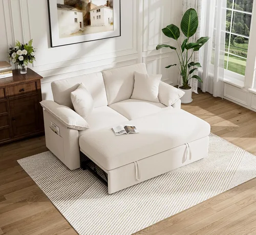 Loveseat Sofa with Pull Out Couch Bed, 2-in-1 Convertible 2 Seater Sleeper Sofa with Removable Sofa Cover, Sectional Couches for Small Spaces Living