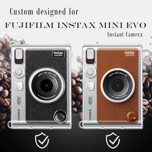 Vista 2 de Rieibi Funda protectora transparente para cámara instantánea Fujifilm Instax Mini Evo, funda rígida con correa para el hombro