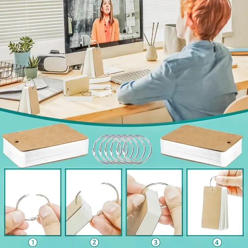 Vista 4 de 300 piezas de tarjetas flash 2x3 pulgadas, tarjetas de índice con anillo, tarjetas de notas rayadas, tarjetas flash en blanco, minitarjetas blancas
