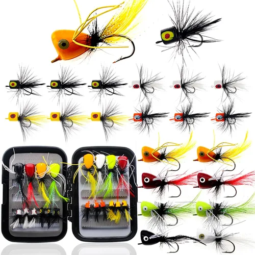 Vista 13 de Poppers de Pesca con Mosca Moscas Secas de Pesca con Mosca Señuelos de Pesca en Superficie Moscas Popper para Lubina Señuelos de Insectos Cebo