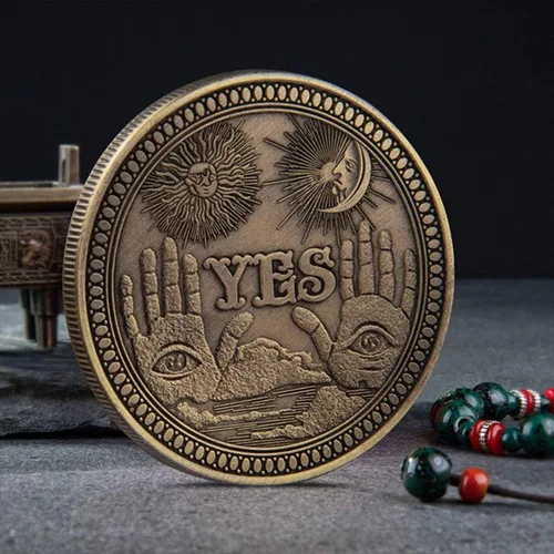 Vista 4 de Moneda de Desafío, Moneda de adivinación sí, no (bronce)