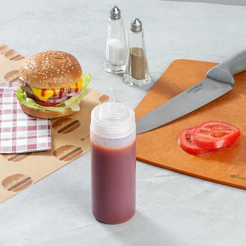 Vista 8 de Restaurantware Botella exprimidora de condimentos de 12 onzas, 1 botella de plástico exprimible con tapa, punta dispensadora de precisión, botella