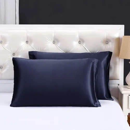 Vista 2 de LILYSILK Juego de 100 fundas de almohada de seda de morera para cabello, Charmeuse, 2 piezas, 19 momme (azul marino, King)