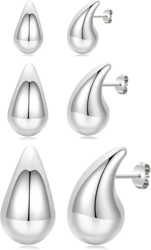 Gold Tear Drop Earrings Dupes Jewelry for Women Trendy,Chunky 14K Real Gold Plated Earrings,Hypoallergenic Sterling Silver Post Lightweight Silver