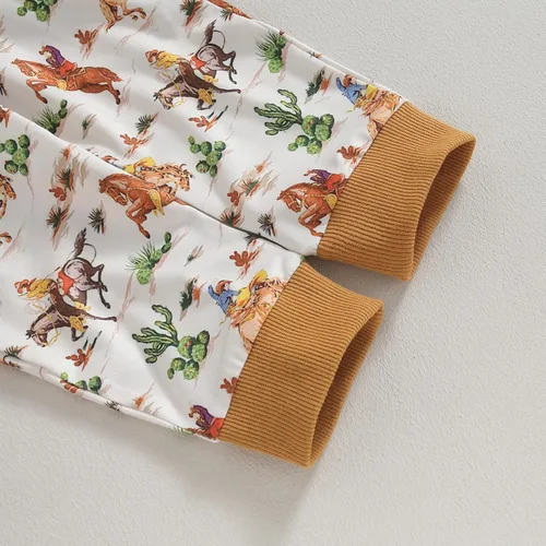 Vista 5 de Muasaaluxi Ropa occidental para bebé niño, sudadera de manga larga con cuello redondo y estampado de vaca, pantalones de vaquero para otoño e