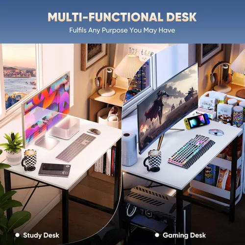 Vista 58 de DUMOS Escritorio de oficina pequeño de 32 pulgadas para computadora de estilo moderno y simple, mesa de trabajo de estudio para el dormitorio