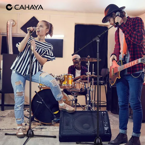 Vista 9 de CAHAYA Soporte para micrófono resistente súper resistente trípode universal con 2 clips para micrófonos, altura ajustable para micrófonos