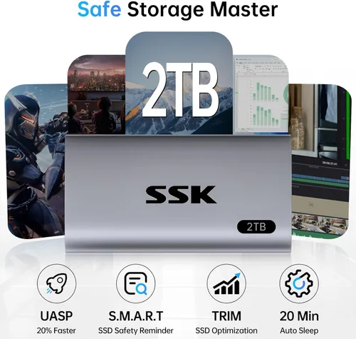 Vista 4 de SSK Disco Duro Externo SSD de 2TB, SSD Portátil de Hasta 550MB/s Unidades de Estado Sólido Rápidas, Unidad Externa USB 3.2 Gen2 SSD para iPhone