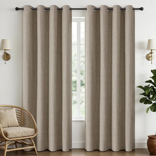 Vista 18 de CUCRAF Juego de 2 paneles de cortinas 100% opacas de 54 pulgadas de largo, cortinas texturizadas de lino para oscurecer la habitación, con ojales