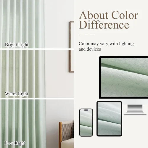 Vista 4 de Aersas Aqua Green Linen Curtains 84 Inches Long 2 Panels Set Back Tab Rod Pocket Living Room Curtain Farmhouse Rustic Light Filtering Hook Drapes