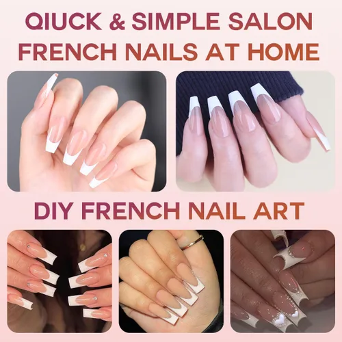 Vista 3 de Puntas de uñas de gel, uñas largas tipo ataúd marrón con punta francesa suave, 120 unidades, 15 tamaños, uñas a presión para extensión de uñas