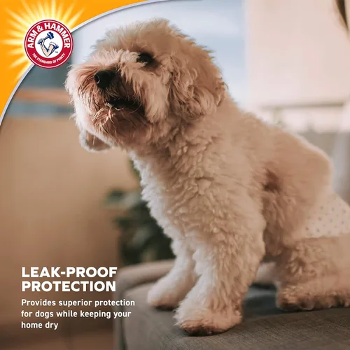 Vista 5 de Arm & Hammer Pañales para perros hembras para mascotas, talla XS, 12 unidades, ultra absorbentes, ajustables, con protección a prueba de fugas e