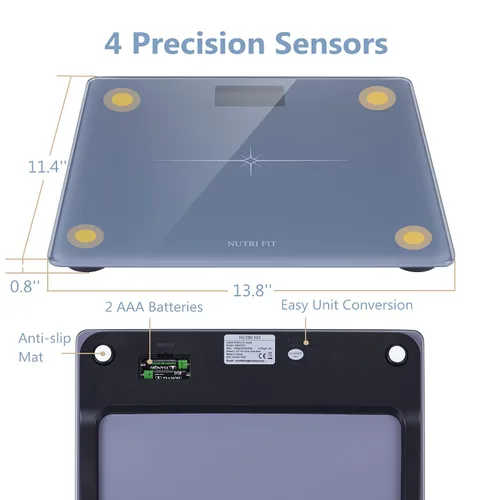 Vista 6 de NUTRI FIT Báscula digital de baño para peso corporal, alta precisión de 0.1 libras, capacidad de 400 libras, tecnología Step-On, pantalla LCD