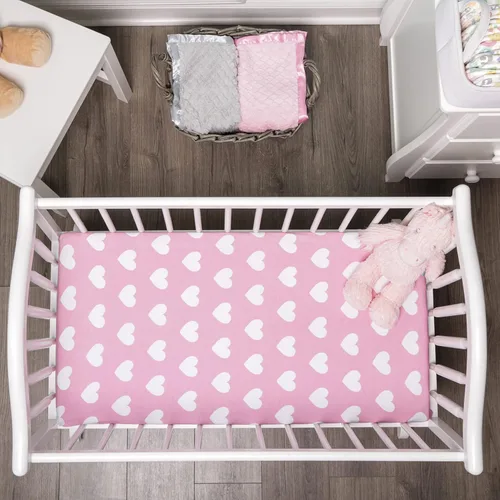 Vista 8 de EVERYDAY KIDS Paquete de 2 sábanas para cuna de bebé, juego ajustado para bebé; 100% algodón de punto de jersey, funda de colchón transpirable