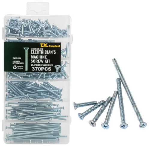 T.K.Excellent Kit de tornillos para máquina de electricista Phillips de cabeza plana, 370 piezas