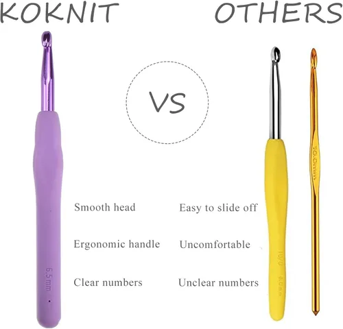 Vista 4 de KOKNIT Juego de 12 ganchos de ganchillo, mango ergonómico para manos artríticas, agujas de ganchillo cómodas y suaves, agujas de tejer extralargas
