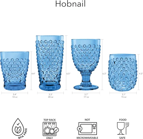 Vista 6 de TarHong Hobnail - Vaso de plástico de alta calidad, tamaño jumbo, transparente
