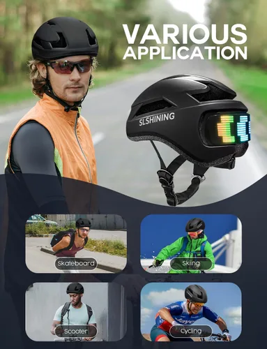 Vista 7 de Casco de bicicleta con luz Casco de bicicleta con pantalla LED DIY para scooter, bicicleta, monopatín Casco de pantalla LED con patrones