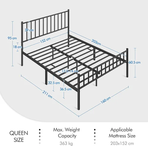 Vista 27 de Yaheetech Base de cama individual con plataforma de metal, base de colchón con cabecero y estribo, no necesita somier, almacenamiento debajo