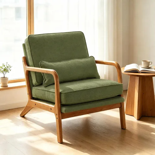 Vista 17 de Karl home Silla de lectura Mid-Century Modern Accent color beige Lino Beige