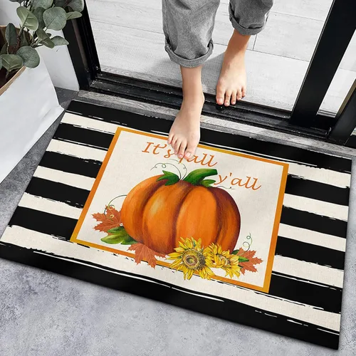 Bath Mat ，Non-Slip Indoor Doormats, Bath Rugs Autumn Pumpkin Sunflower Maple Leaf,Low-Profile Mats Kitchen Carpets for Home Bedroom Entrance Decor