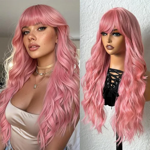 Vista 10 de topshe Peluca ondulada de color rubio ceniza con flequillo, cabello sintético resistente al calor para mujeres, capas de mariposa preestilizadas