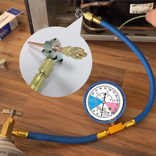 Vista 8 de R134a Kit de manguera de carga para refrigerador, kit de manguera de recarga de CA para refrigerador con 1 paquete de válvula de grifo perforadora