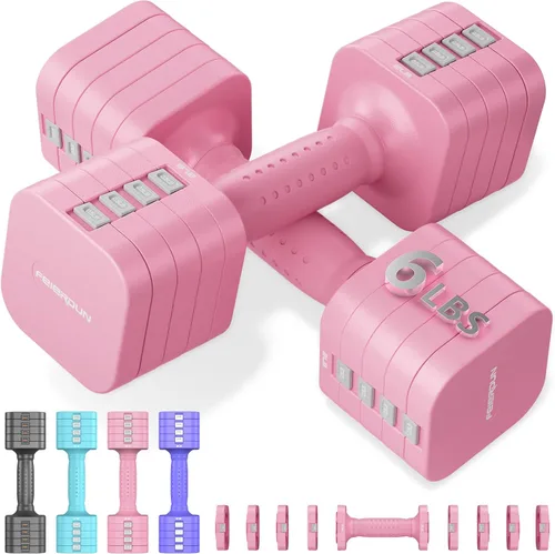Vista 8 de FEIERDUN Juego de 2 mancuernas ajustables 5 en 1, pesas de mano de 20 libras/10 libras para mujer, juego de mancuernas de doble estabilidad