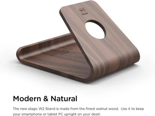 Vista 2 de elago® Soporte de madera de nogal auténtico, madera de nogal de alta calidad, gestión de cables, ángulo óptimo, para todos los iPhones, iPad Mini