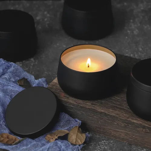 Vista 5 de Latas de velas de 8 onzas con tapas, tarros de velas negras, latas de velas a granel para hacer velas, tarros de fabricación de velas