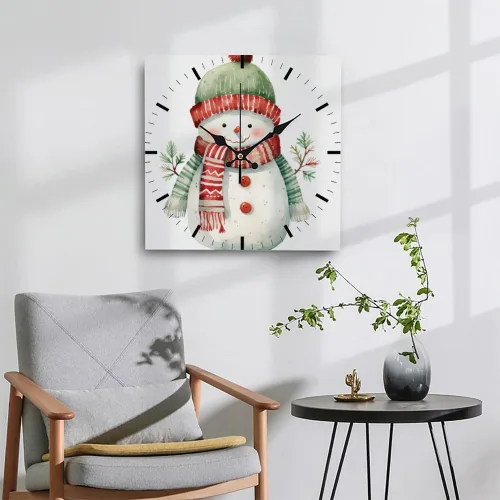Vista 4 de Cute Snowman in Watercolor Small Clock Clocks for Bedroom Square Wall Clock PVC Kitchen Clocks Battery Operated Office for Kitchen Bathroom Bedroom