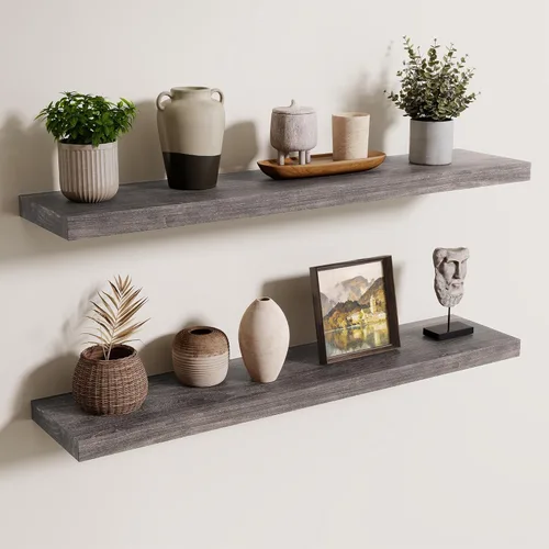 Vista 34 de Axeman Estantes flotantes de madera de olmo rústico para pared, estante de pared de 48 x 8 pulgadas de profundidad con soporte invisible, estantes