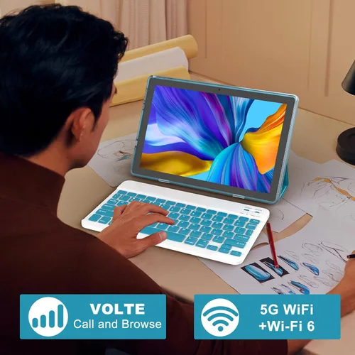 Vista 5 de IWEGGO Tablet Android 15 con funda, 10 pulgadas 12GB RAM+64GB ROM/1TB computadora expandible, tabletas de cámara de 8MP, procesador de cuatro