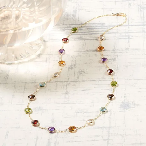 Vista 4 de Ross-Simons 13.80 ct. t.w. Bezel-Set Multi-Gemstone Station Necklace in 14kt Yellow Gold