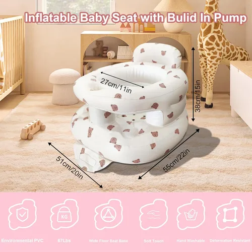 Vista 2 de Asiento inflable para bebé de 3 a 36 meses, silla de bebé con cerca y bomba de aire incorporada, asiento de piso inflable para bebé con soporte