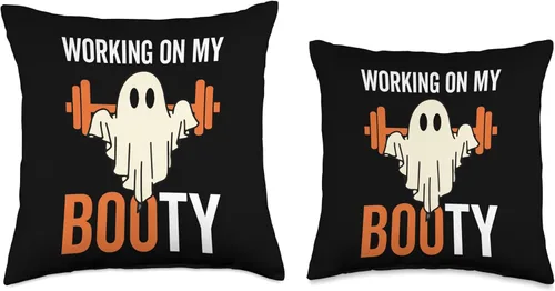 Vista 3 de Booty Boo Teepo Inc. Working On My Booty Boo-Ty Workout Halloween Gym Funny Gift Throw Pillow, 18x18, Multicolor