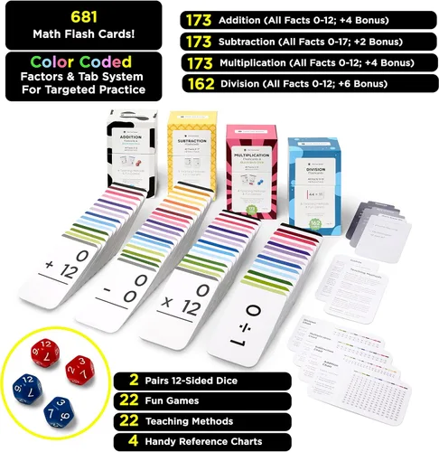 Vista 3 de Think Tank Scholar 681 tarjetas flash de matemáticas y dados de matemáticas (galardonados) Suma, resta, multiplicación y división Todos los hechos